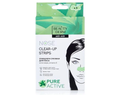 TM BEAUTYDERM Очищуючі смужки для носу з екстрактом Алое Вера, 3 шт (арт.)