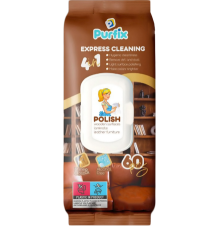 Вологі серветки"Purfix" для догляду за дерев’яними поверхнями та шкіряними меблями ,60шт (арт.)