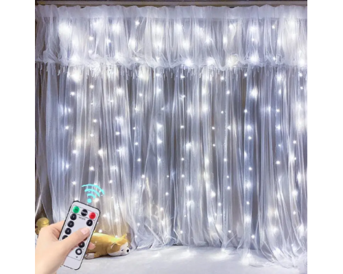 Гірлянда 160 LED 2*2м Штора USB+ДУ Холодний білий (8942)