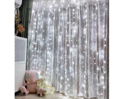 Гірлянда 160 LED 2*2м Штора USB+ДУ Холодний білий (8942)