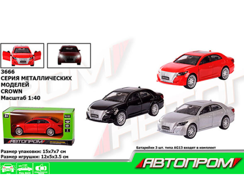 Машина металл 3666 (96шт/2) "АВТОПРОМ",1:32-36,3 цвета, батар., свет, откр.двери, в кор. 15*6,7*7см