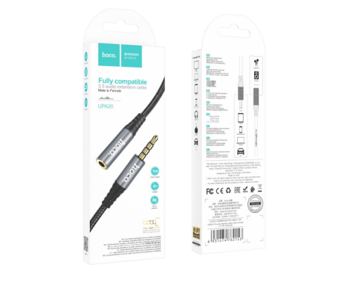 Кабель Aux Hoco UPA20 3.5 audio extension cable (Cірий)
