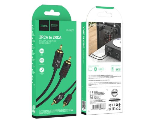 Кабель Aux Hoco UPA29 dual RCA to dual RCA 1.5m (Чорний)