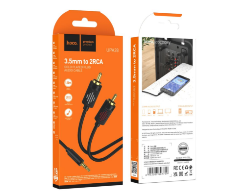 Кабель Aux Hoco UPA28 AUX 3.5 to dual RCA 1.5m (Чорний)