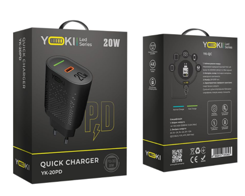 Мережевий зарядний пристрій Yoki Led Series YK-20PD 20W (Чорний)