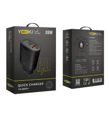 Мережевий зарядний пристрій Yoki Led Series YK-20PD+QC 20W (Чорний)