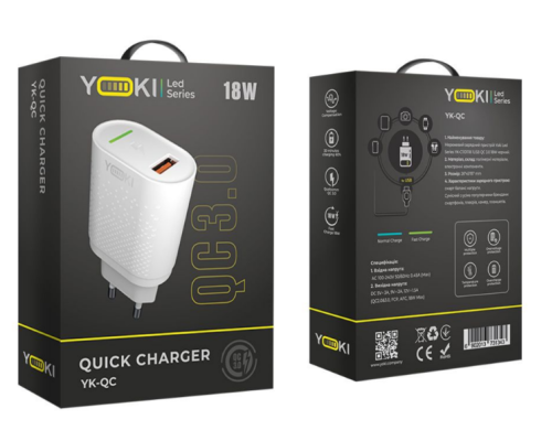 Мережевий Зарядний Пристрій Yoki Led Series YK-QC 3.0 18W (Бiлий)