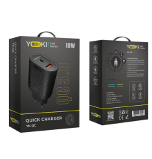 Мережевий Зарядний Пристрій Yoki Led Series YK-QC 3.0 18W (Чорний)