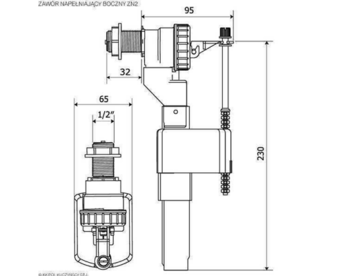 Клапан заповнення K.K.POL 350/ZN2/105-00-T0, 1/2″ РР, бок. пластик