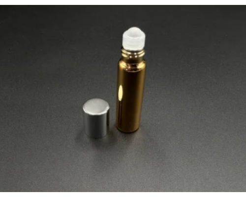 Скляні пляшечки з кулькою. Колір "золото". 50*14мм / 5мл