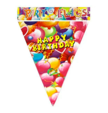 Розтяжка "Happy Birthday" Прапорці паперові з кульками 20*28см, 10шт, 10201