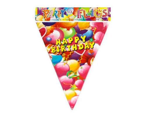 Розтяжка "Happy Birthday" Прапорці паперові з кульками 20*28см, 10шт, 10201