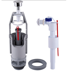 Комплект арматури для зливного бачка з боковою подачею води 1/2″ та двома режимами зливу АБк2-01