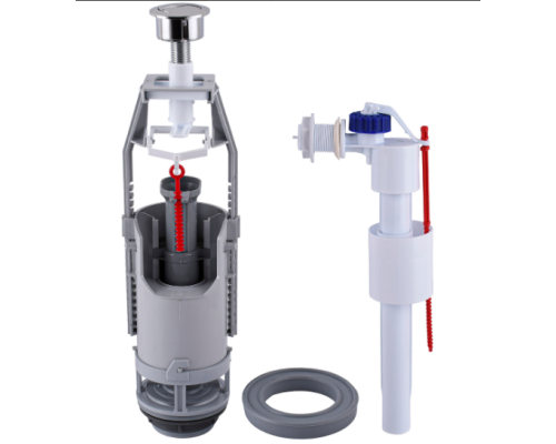 Комплект арматури для зливного бачка з боковою подачею води 1/2″ та двома режимами зливу АБк2-01