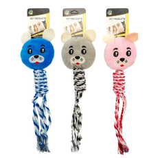 Іграшка плюшева з канатом та пищалкою для домашніх тварин QC-6504/692