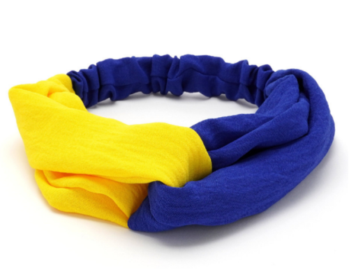 Пов'язка-чалма з тканини креп жатка синьо-жовта 25480