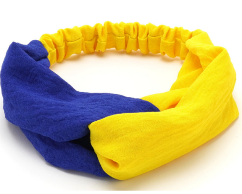 Пов'язка-чалма з тканини креп жатка синьо-жовта 25480