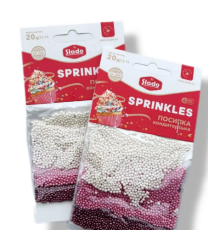 Посипка в стіках кульки перламутрові біло-рожеві 20г (3 стіки)