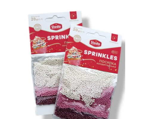 Посипка в стіках кульки перламутрові біло-рожеві 20г (3 стіки)