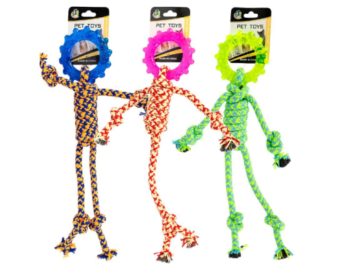 Іграшка для домашніх тварин-Канатний чоловічок з гумовим кільцем 647