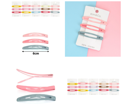 Набір заколок-хлопушок для волосся 6см уп 3шт глянець Color з напиленням (49-15426)