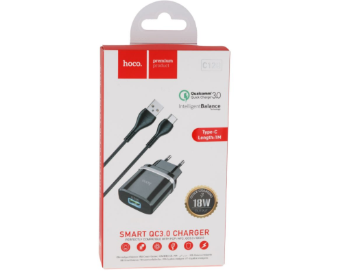 Зарядний Пристрій Hoco C12Q QC3.0 18W Type-C (Бiлий) Зарядний Пристрій Hoco C12Q QC3.0 18W Type-C (Бiлий)