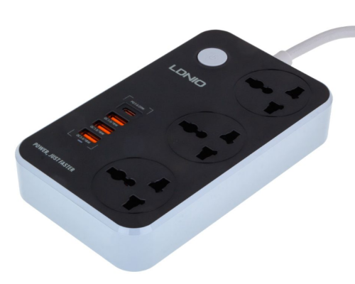 Мережевий Подовжувач LDNIO SC3412 3 ports / PD / 3USB QC 3.0 (Чорно Сірий)