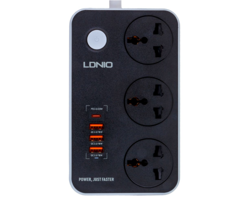 Мережевий Подовжувач LDNIO SC3412 3 ports / PD / 3USB QC 3.0 (Чорно Сірий)