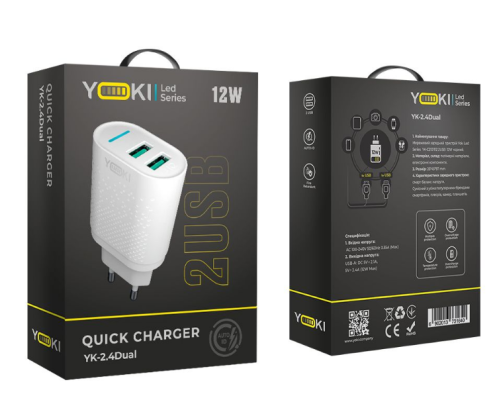 Мережевий Зарядний Пристрій Yoki Led Series YK-2.4Dual 12W (Бiлий)