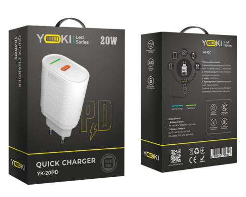 Мережевий зарядний пристрій Yoki Led Series YK-20PD 20W (Бiлий)