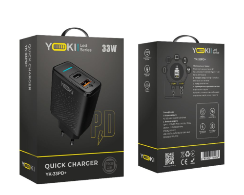 Мережевий зарядний пристрій Yoki Led Series YK-33PD+QC 33W (Чорний)