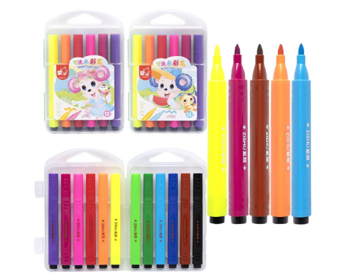 Фломастери 12 кольорів "Water color pen" трикутний корпус, у пластикому боксі 204-12