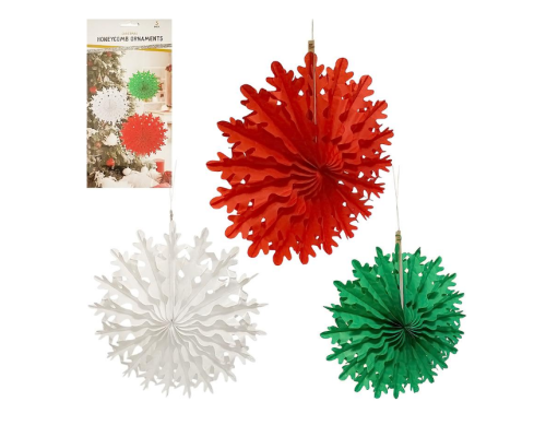 Набір підвісних паперових новорічних прикрас 3шт "Сніжинка" CG-9