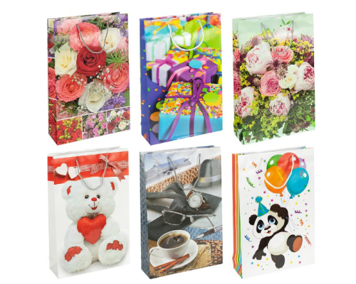 Пакет кольоровий великий "МІКС" вертикальний 25х39х8 см 5038