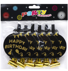 Набір карнавальних фольгованих свистків "Happy birthday" 6 штук 117751