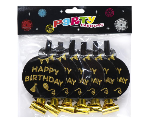 Набір карнавальних фольгованих свистків "Happy birthday" 6 штук 117751