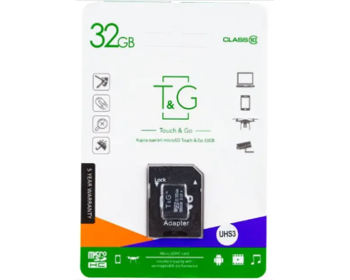 Карта Пам'яті  T&G MicroSDHC 32gb UHS-3 10 Class & Adapter (Чорний)