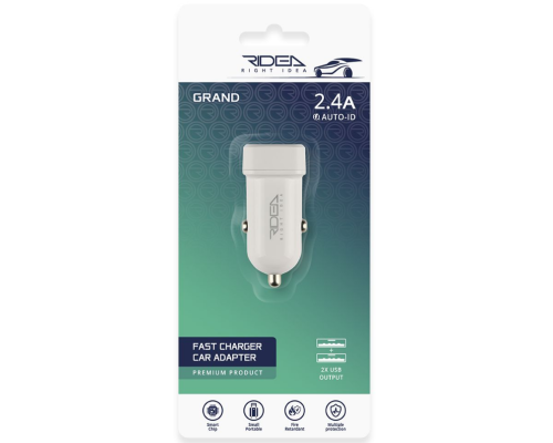 Автомобільний Зарядний Пристрій Ridea RCC-21012 Grand 2USB 2.4 A (Бiлий)