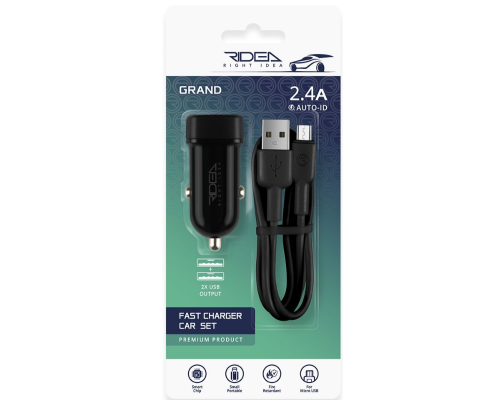 Автомобільний Зарядний Пристрій Ridea RCC-21112 Grand Micro 2USB 2.4 A (Бiлий)