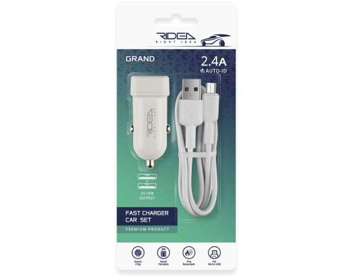 Автомобільний Зарядний Пристрій Ridea RCC-21112 Grand Micro 2USB 2.4 A (Бiлий)