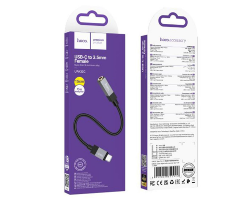 Кабель Aux Hoco UPA32C Type-C (Male) to Aux 3.5mm (Female) 15cm