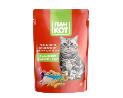 Корм для котів ПанКот з КРОЛИКОМ в соусі (24)