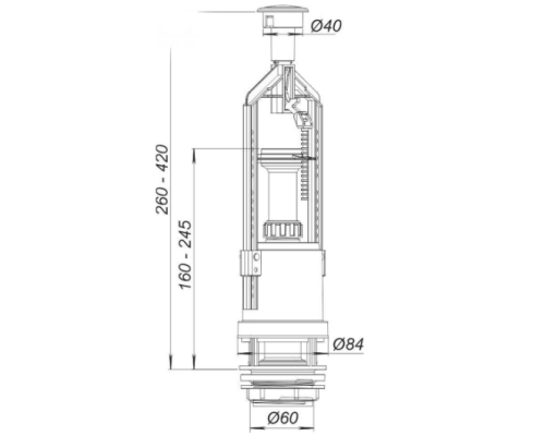 Комплект арматури для зливного бачка з нижнею подачею води 1/2 ″ та одним режимом зливу СТОП АБк-10