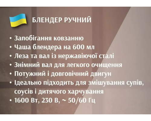 Блендер ручний з чашею 600мл 1600Вт BITEK BT-313W