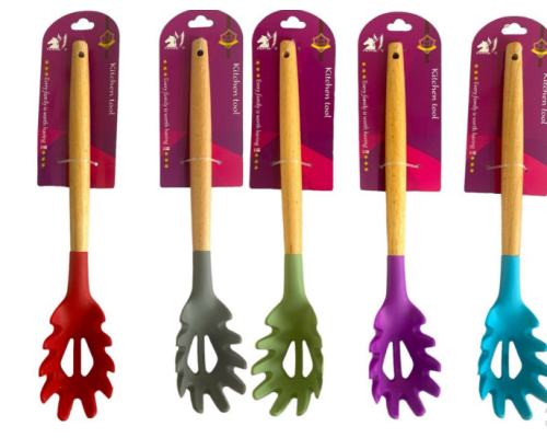 Ложка із зубами силіконова з дерев. руч. на аркуші №KM-3 (31,5*6)см