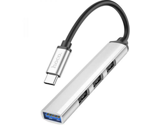 Хаб USB Hoco HB26 4 in 1 adapter(USB to USB3.0+USB2.0*3) (Срібло)