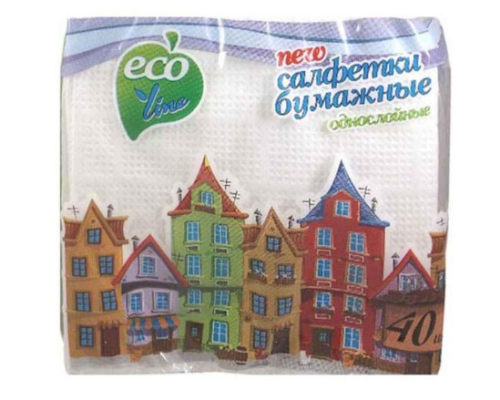 Серветки паперові 1шар.Eco Line  40шт білі