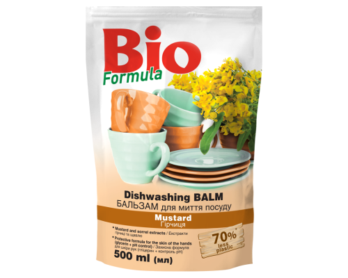 Bio Formula бальзам д/миття посуду дой-пак 500мл гірчиця