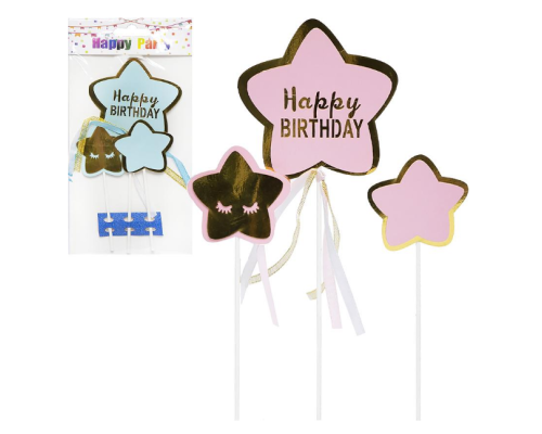 Прикраси - топер для торта Happy Birthday зірки 87-4