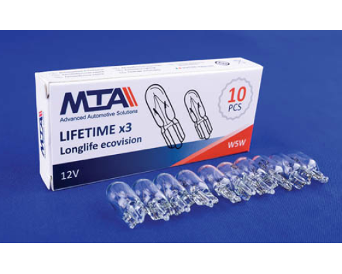 Автомобільна лампа 12V W5W 2 contact/безцокольна картон 1шт MTA